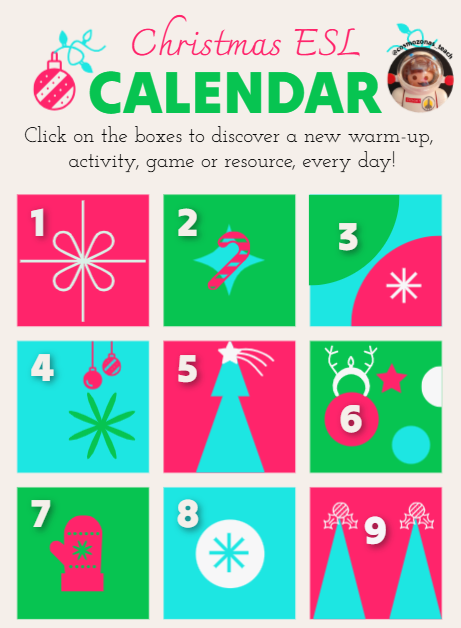 Vista del calendario de adviento con actividades en inglés
